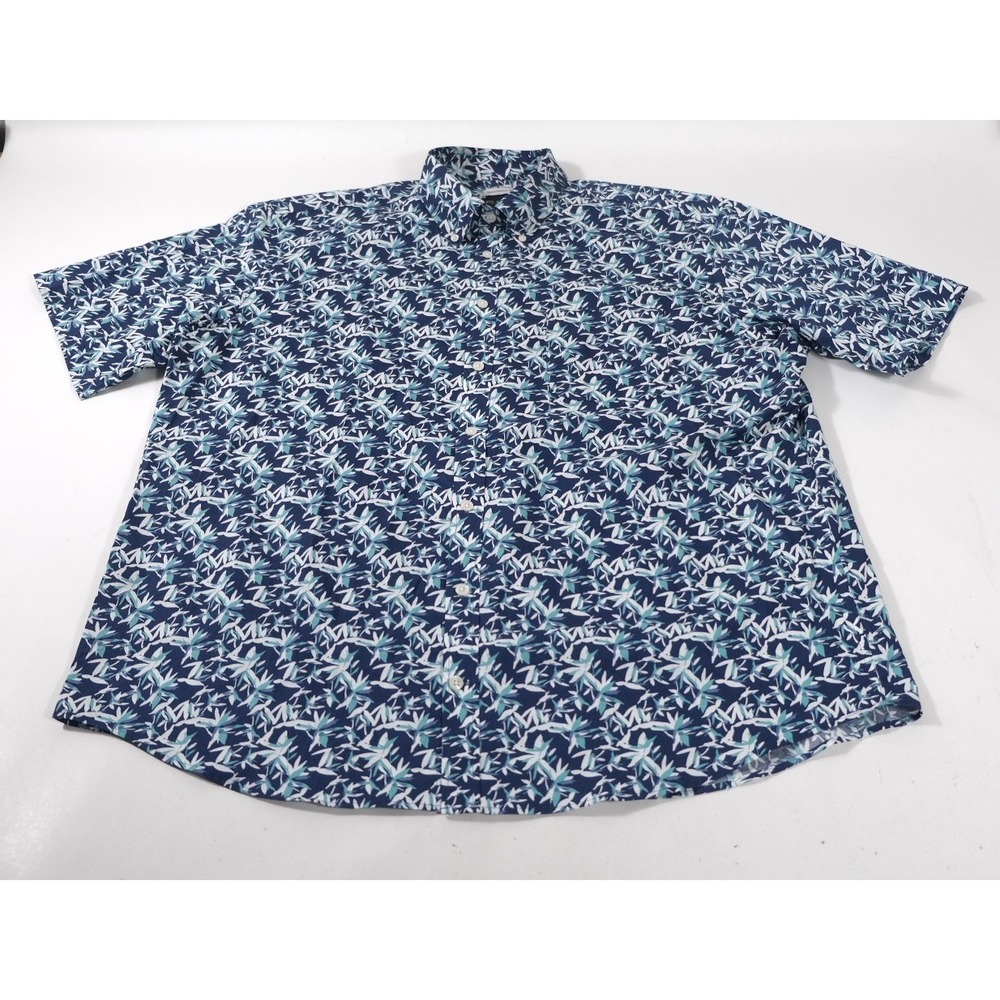 Jos. A. Bank Shirt Mens XL Blue Leaf Print Traditional Fit Cotton Stretch Casual
